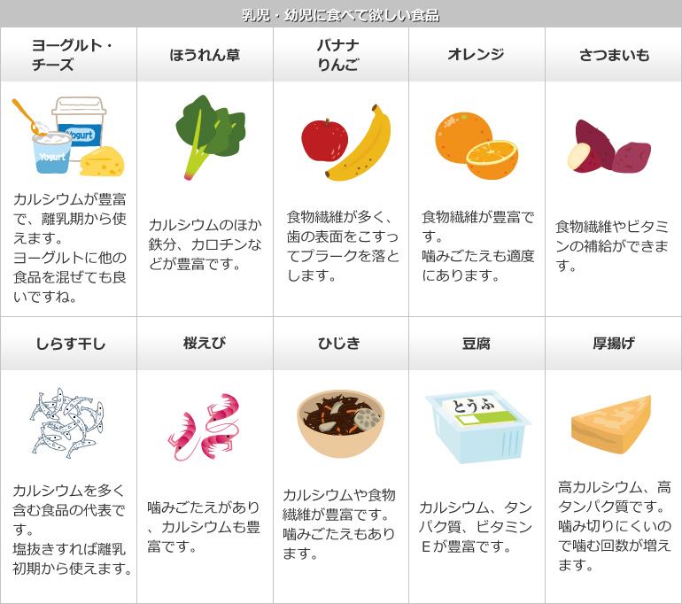 お腹の中の赤ちゃんの歯のために食べていただきたい食品